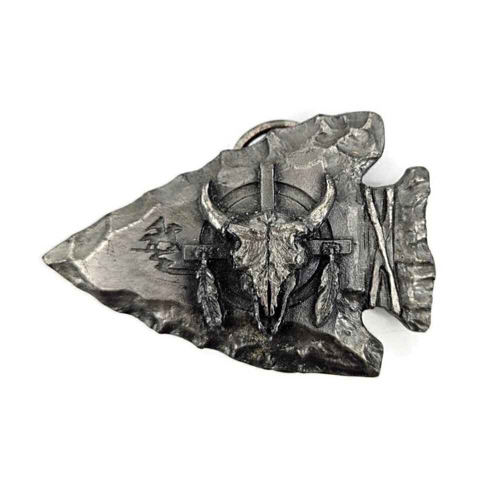 Vtg 80s Siskiyou Buckle Co Belt Buckle Arrowhead Steer Skull